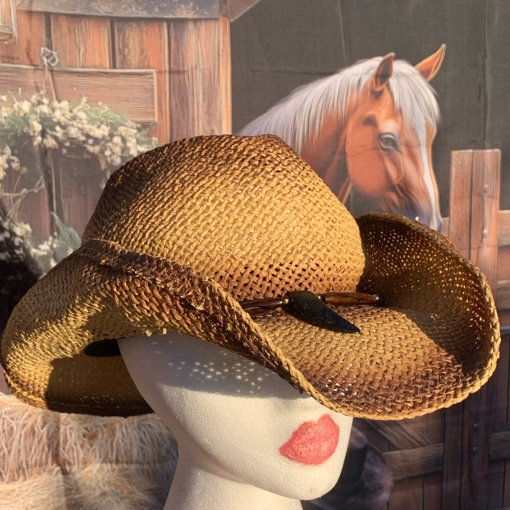 Peter Grimm Annie Tea Stained Western Straw Cowgirl Hat Sold-Out Rare HTF